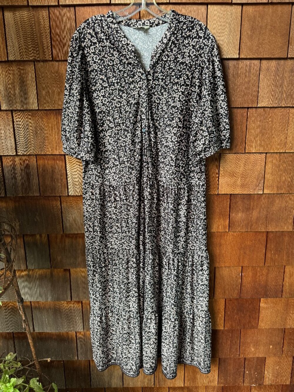 MAX STUDIO Floral Short Sleeve Half Button Front Tiered Maxi Dress in Women's 2X